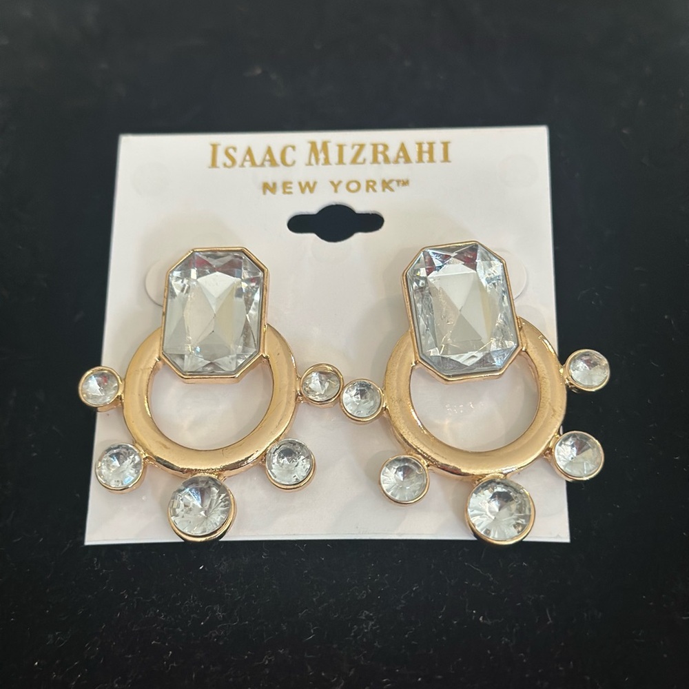 Isaac Mizrahi gold pierced earrings with stones NWT